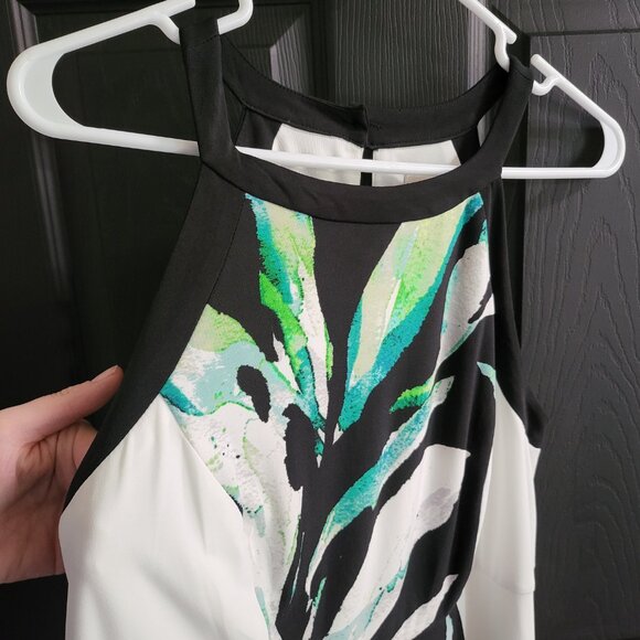 Chico's Floral Tropical Maxi Dress Palm Passion Green White Black Sleeves 1P - Picture 4 of 9